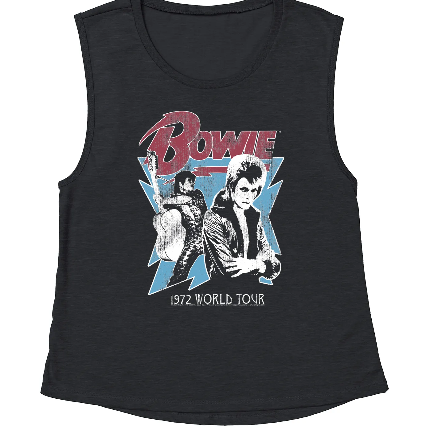 David Bowie Ladies' Muscle Tank Top | 1972 World Tour Blue Design Distressed David Bowie Shirt