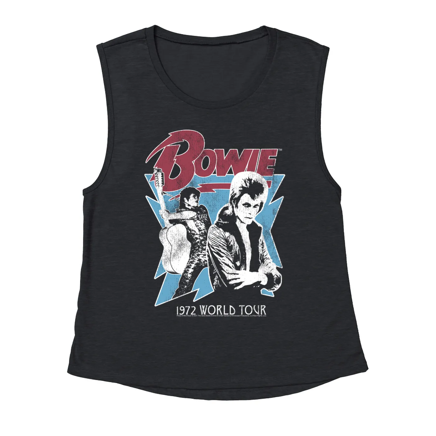 David Bowie Ladies' Muscle Tank Top | 1972 World Tour Blue Design Distressed David Bowie Shirt
