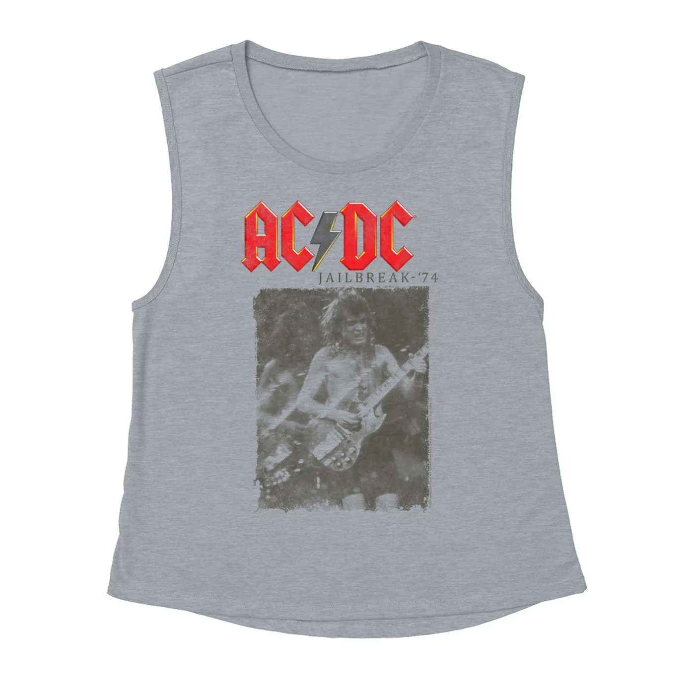 AC/DC Ladies' Muscle Tank Top | 1974 Jailbreak Photo Image ACDC Shirt (Merchbar Exclusive)