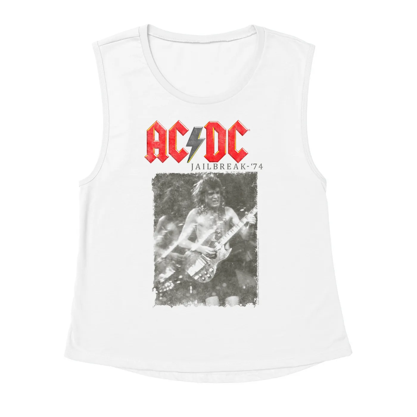AC/DC Ladies' Muscle Tank Top | 1974 Jailbreak Photo Image ACDC Shirt (Merchbar Exclusive)