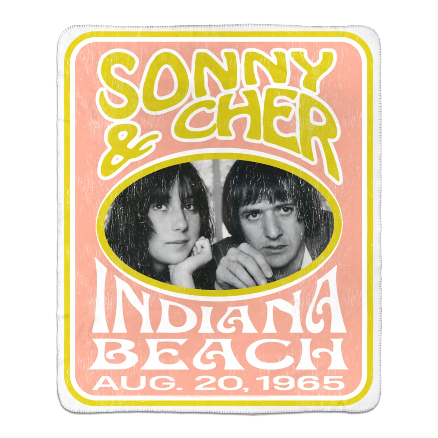 Sonny & Cher Sherpa Blanket | Indiana Beach Peach And Avocado Concert Banner Distressed Sonny and Cher Blanket (Merchbar Exclusive)