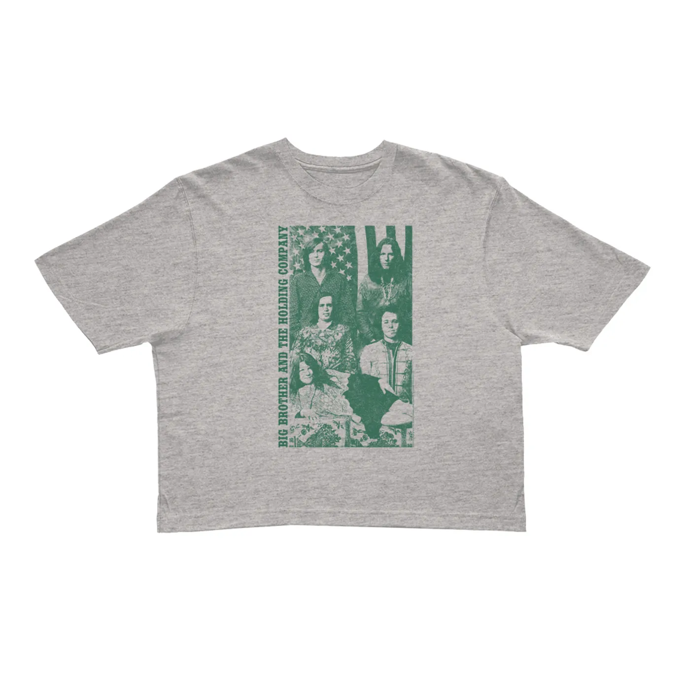 Big Brother & The Holding Company Big Brother and The Holding Co. Ladies' Crop Tee | Featuring Janis Joplin Group Flag Photo Big Brother and The Holding Co. Crop T-shirt