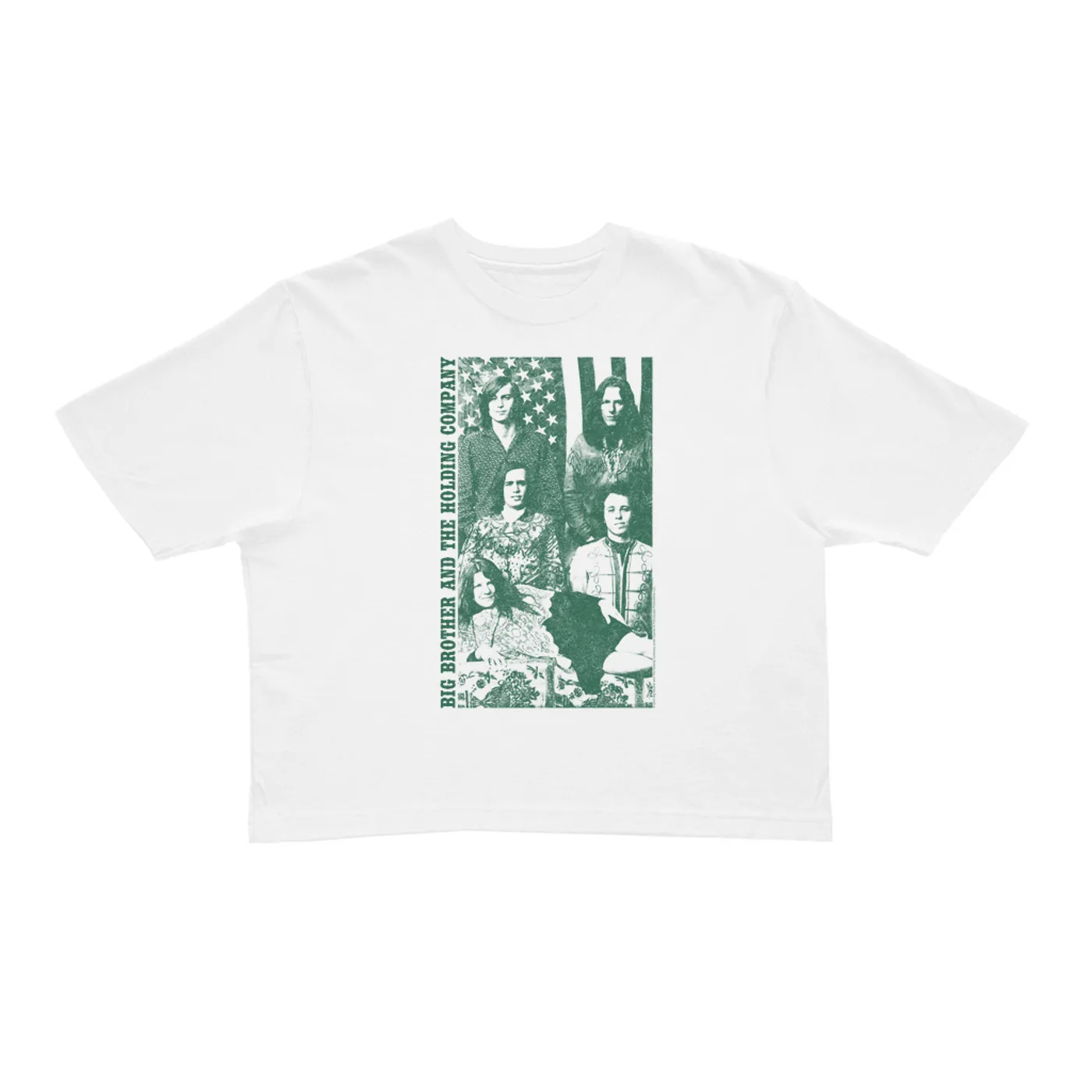 Big Brother & The Holding Company Big Brother and The Holding Co. Ladies' Crop Tee | Featuring Janis Joplin Group Flag Photo Big Brother and The Holding Co. Crop T-shirt