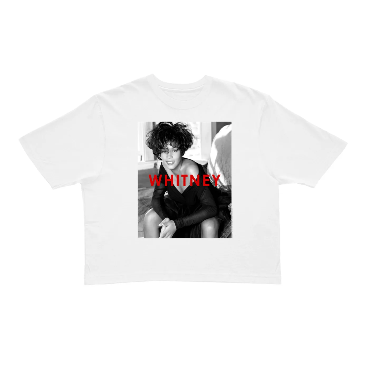 Whitney Houston Ladies' Crop Tee | Bold Black And White Cover Whitney Houston Crop T-shirt