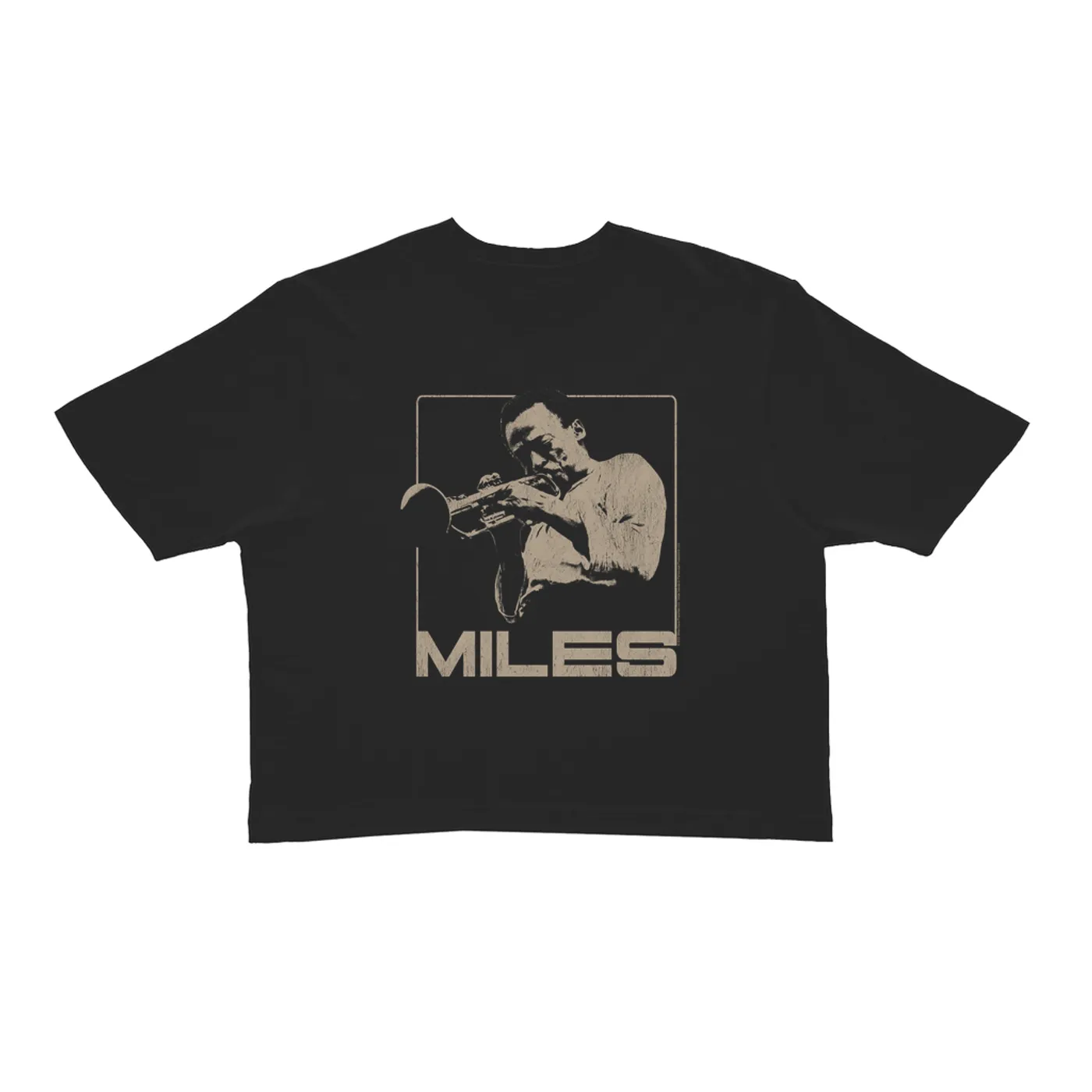 Miles Davis Ladies' Crop Tee | Miles Playing Trumpet Distressed Design Miles Davis Crop T-shirt