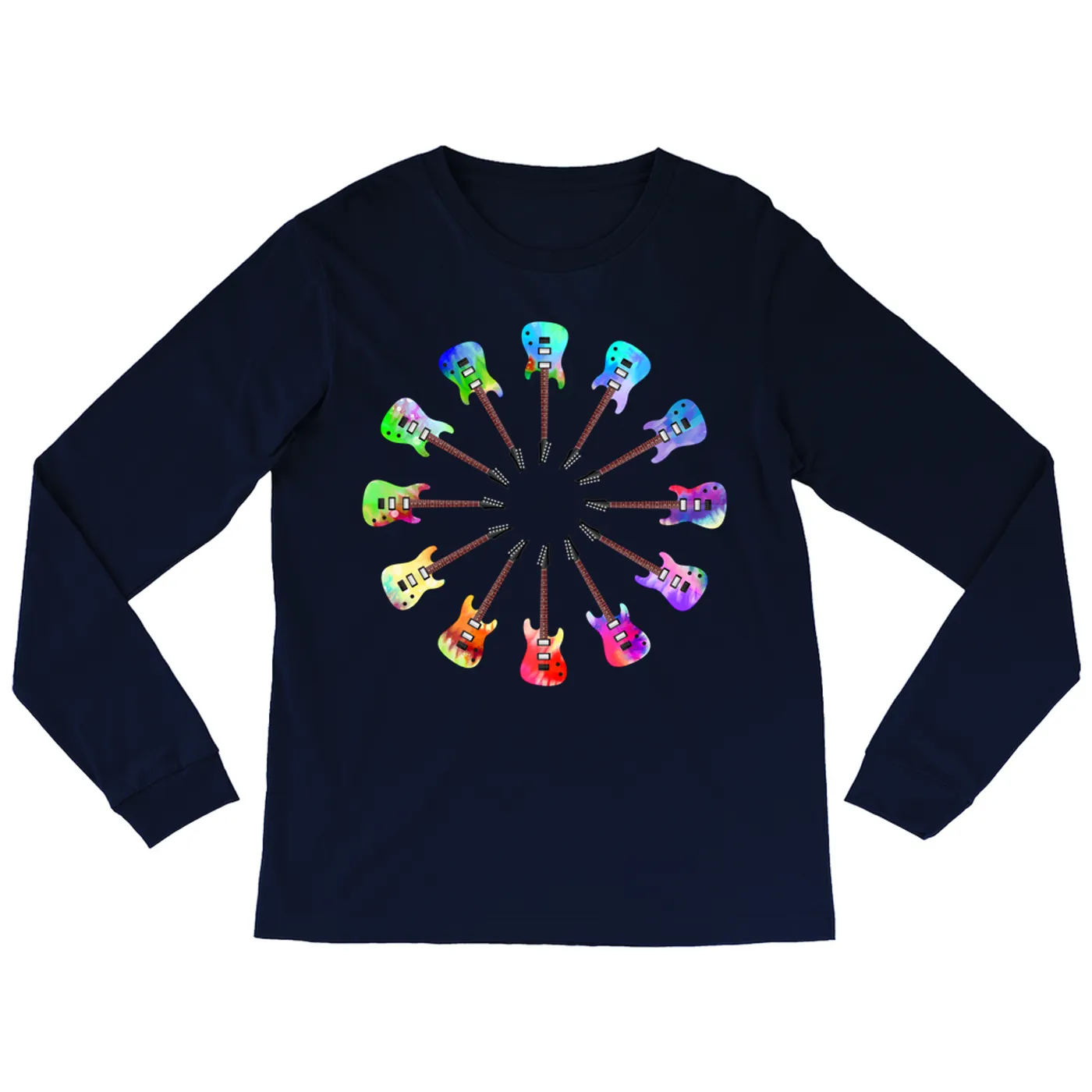 Music Life - Guitar Merchbar Music Life Long Sleeve Shirt | Electric Guitar Tie Dye Color Wheel Merchbar Music Life Shirt