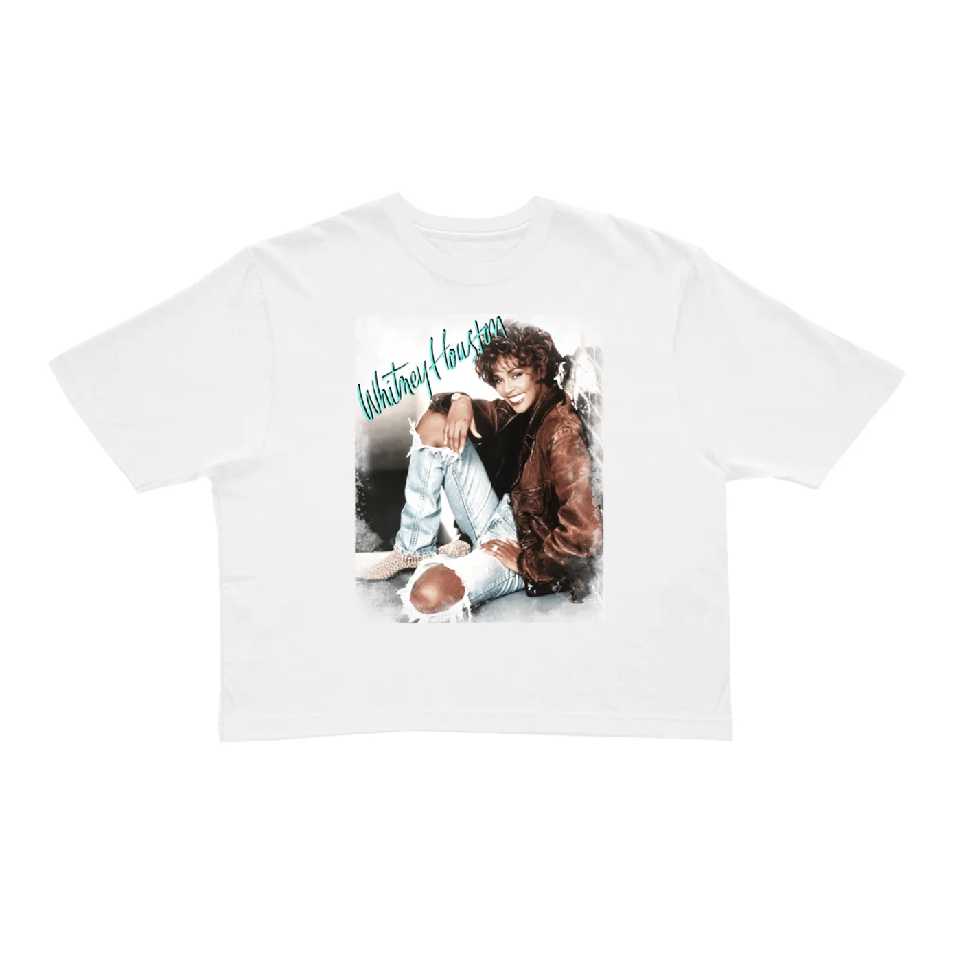 Whitney Houston Ladies' Crop Tee | All The Man That I Need Single Photo Distressed Whitney Houston Crop T-shirt