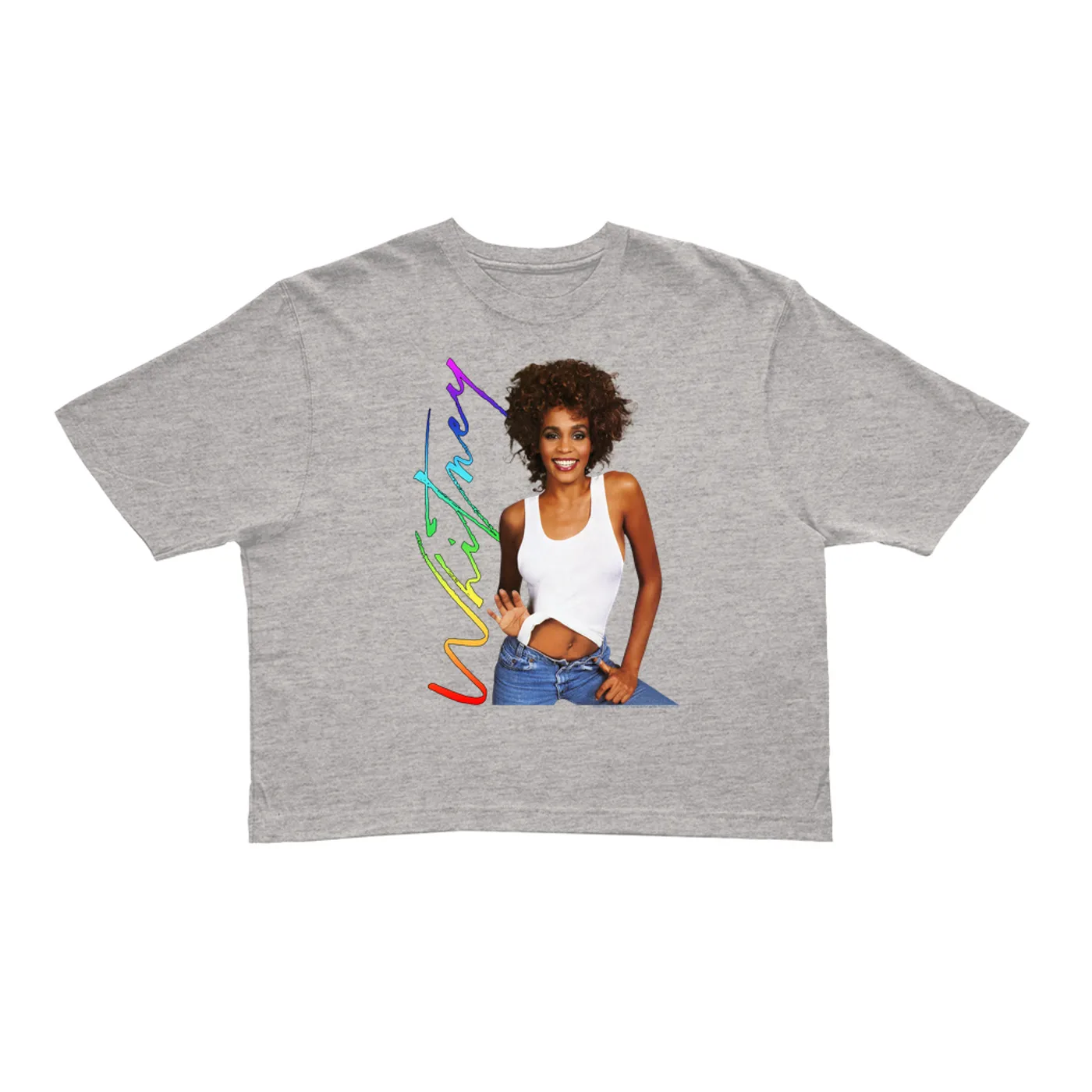 Whitney Houston Ladies' Crop Tee | 1987 Album Photo Rainbow Signature Image (Merchbar Exclusive) Whitney Houston Crop T-shirt