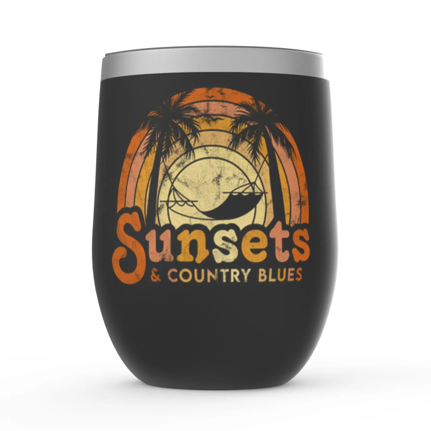 Music Life - Blues Merchbar Music Life Wine Tumbler | Sunsets & Country Blues Distressed Merchbar Music Life Stemless Wine Tumbler