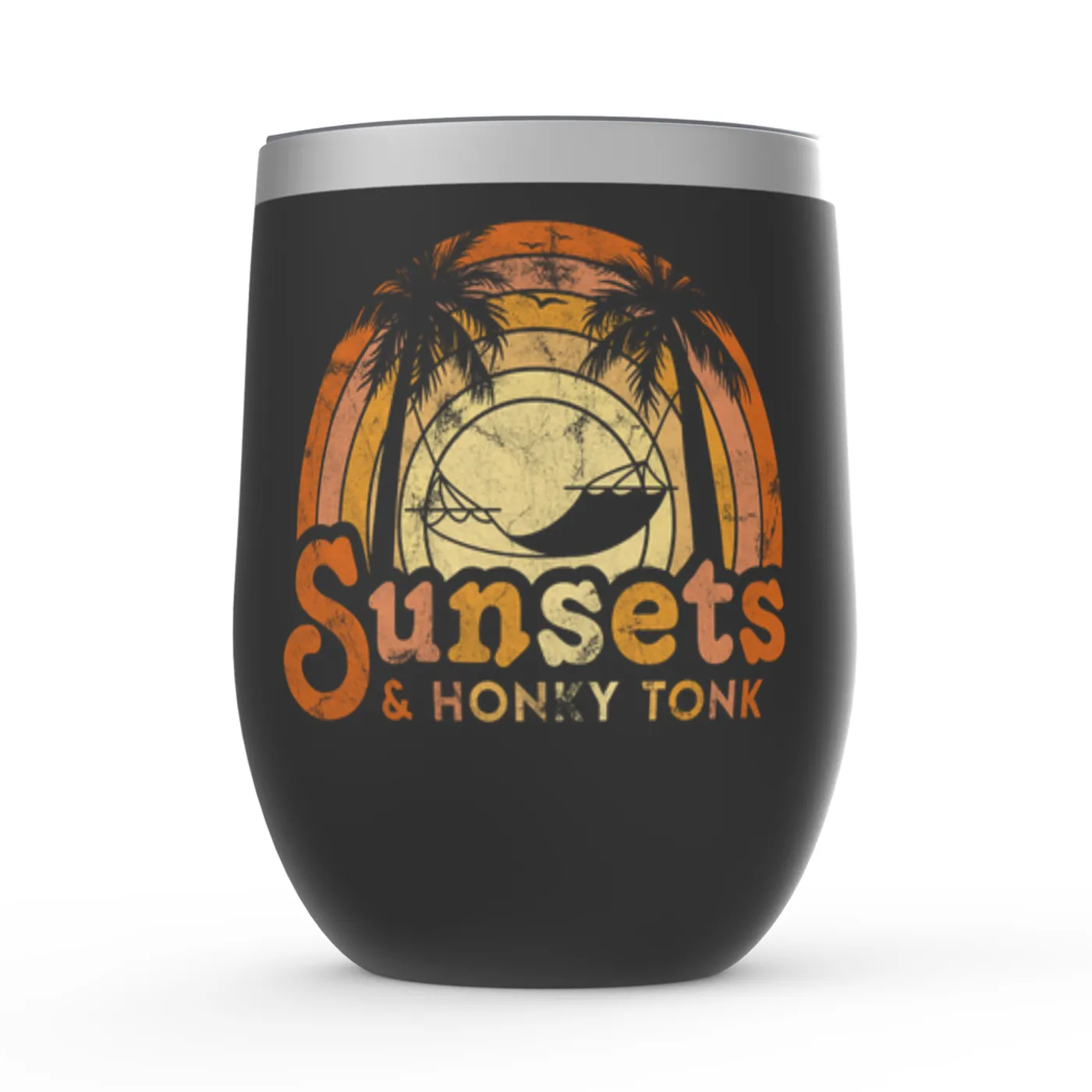 Music Life - Honky Tonk Merchbar Music Life Wine Tumbler | Sunsets & Honky Tonk Distressed Merchbar Music Life Stemless Wine Tumbler