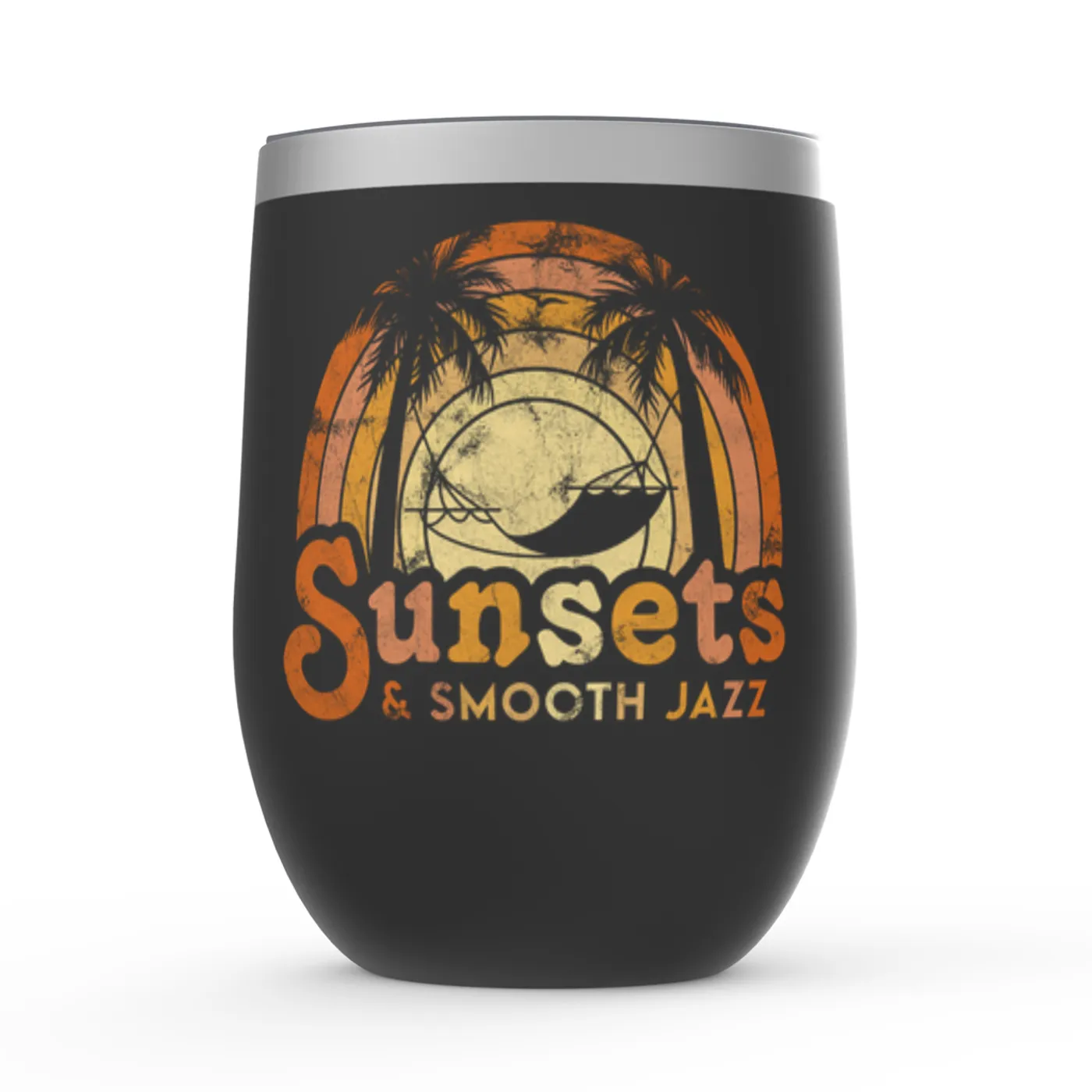 Music Life - Jazz Merchbar Music Life Wine Tumbler | Sunsets & Smooth Jazz Distressed Merchbar Music Life Stemless Wine Tumbler