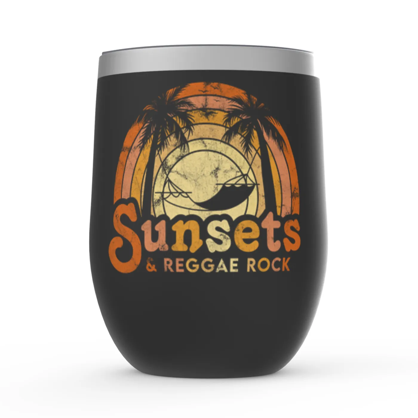 Merchbar Music Life Wine Tumbler | Sunsets & Music Life - Reggae Rock Distressed Merchbar Music Life Stemless Wine Tumbler
