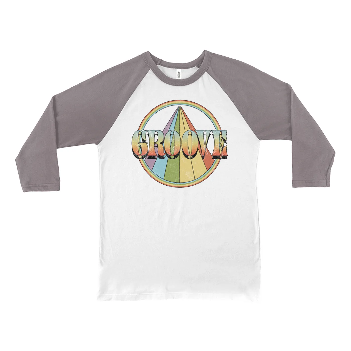 Music Life - Groove Merchbar Music Life 3/4 Sleeve Baseball Tee | Retro Groove Distressed Merchbar Music Life Shirt