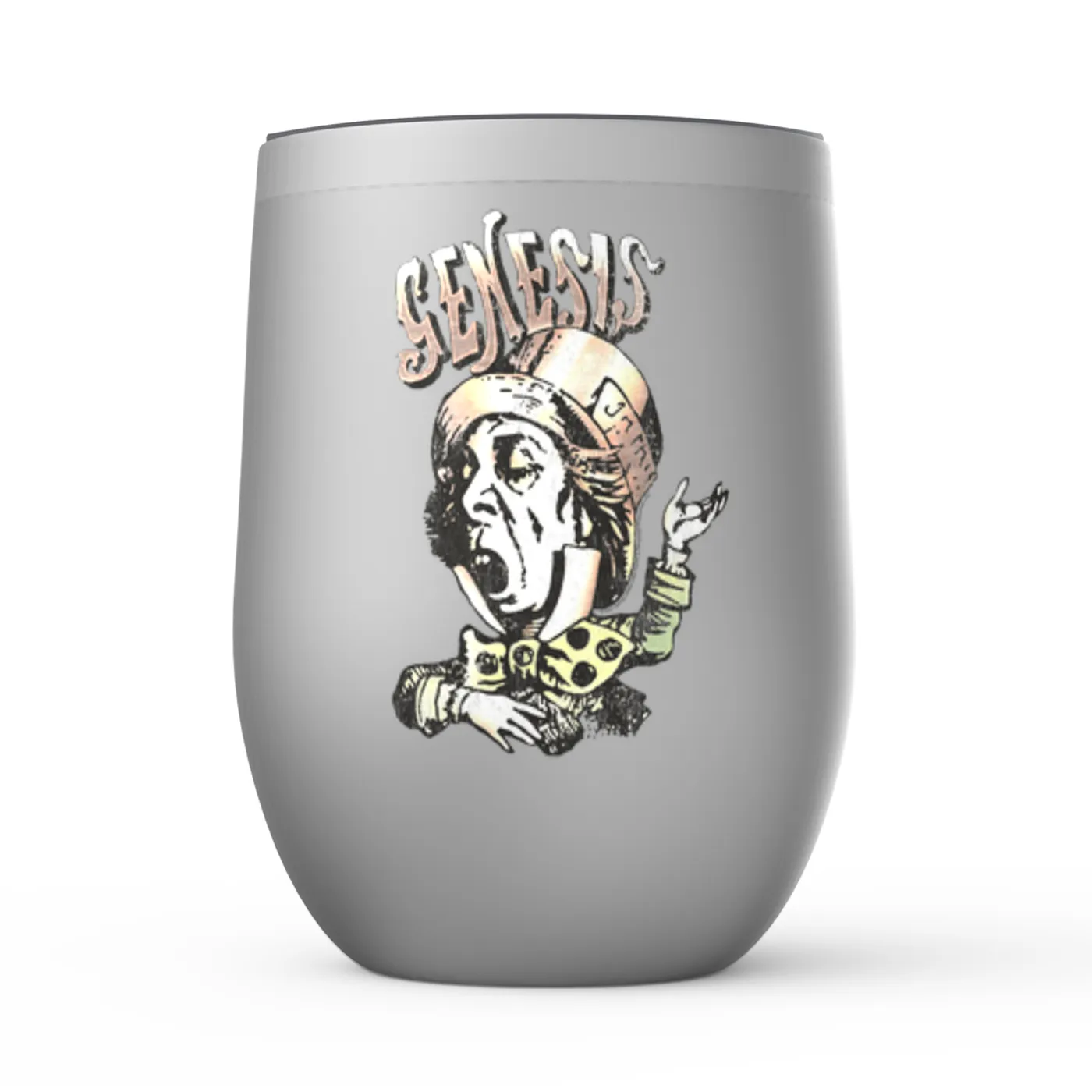 Genesis Wine Tumbler | Metallic Mad Hatter Image Genesis Stemless Wine Tumbler