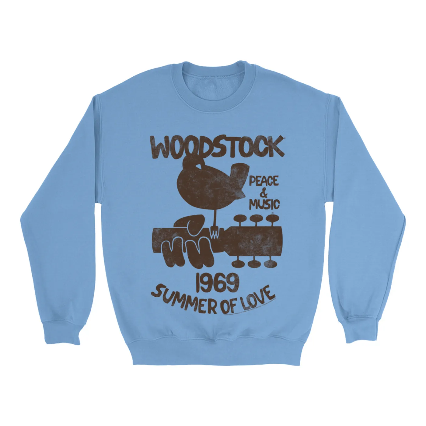 Woodstock Bright Colored Sweatshirt | Peace And Music 1969 Logo Image Distressed Woodstock Sweatshirt