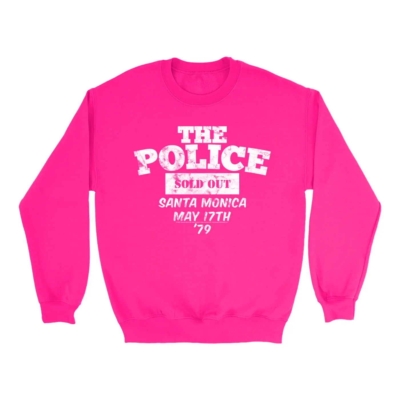 The Police Bright Colored Sweatshirt | 1979 Santa Monica Sold Out Concert Distressed (Merchbar Exclusive) The Police Sweatshirt