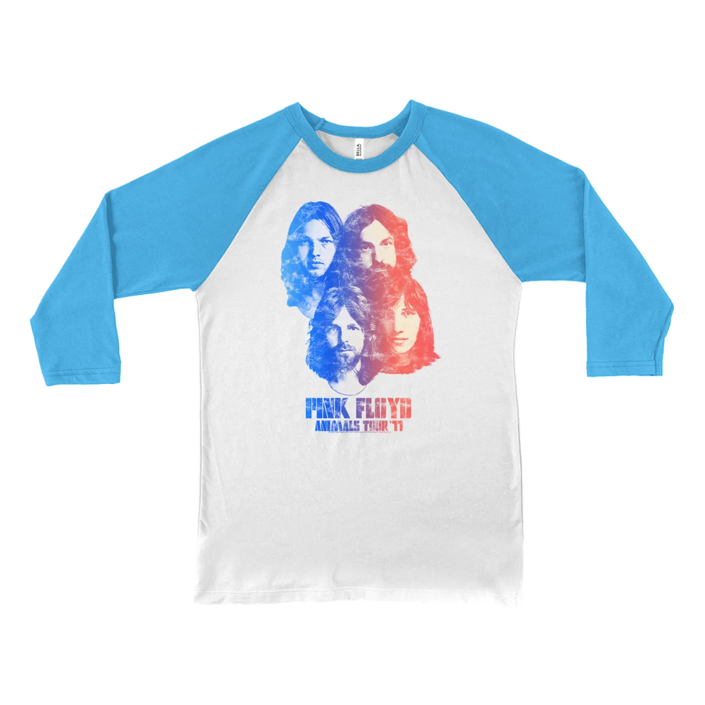 Pink Floyd 3/4 Sleeve Baseball Tee | Group Ombre Animals '77 Tour Image Distressed Pink Floyd Shirt