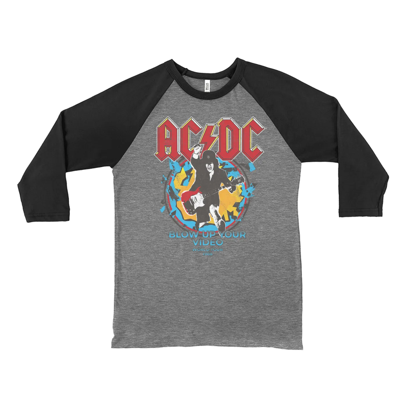 AC/DC 3/4 Sleeve Baseball Tee | Blow Up Your Video World Tour 1988 Distressed (Merchbar Exclusive) ACDC Shirt