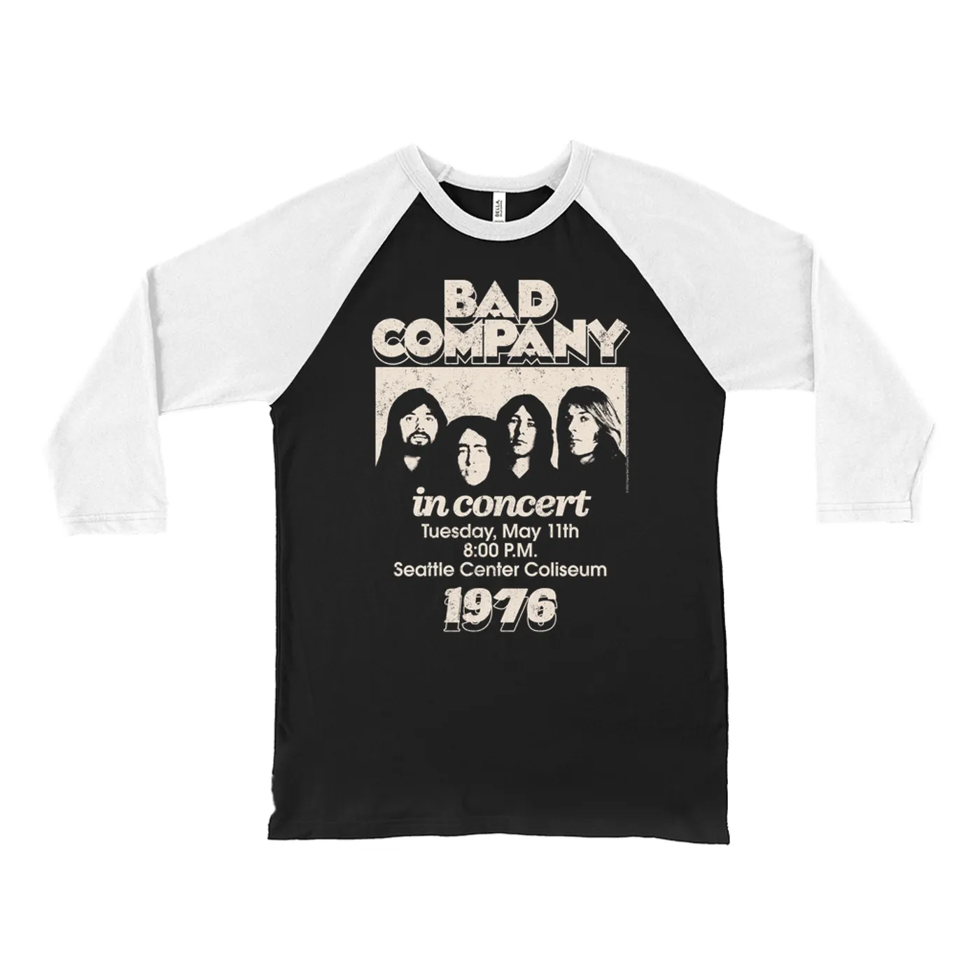 Bad Company 3/4 Sleeve Baseball Tee | Live In Concert Seattle Center 1976 Bad Company Shirt