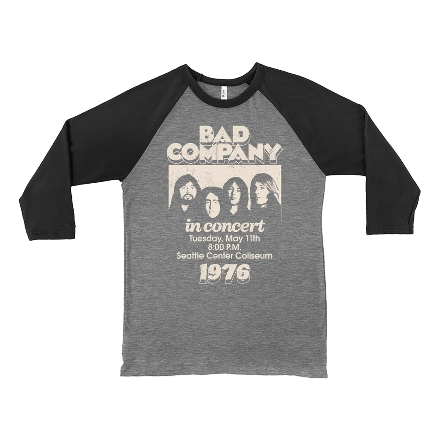 Bad Company 3/4 Sleeve Baseball Tee | Live In Concert Seattle Center 1976 Bad Company Shirt