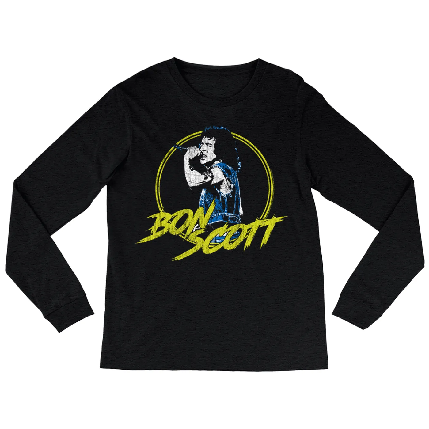 Bon Scott Long Sleeve Shirt | Bon Scott Circular Pop Art Yellow Bon Scott Shirt