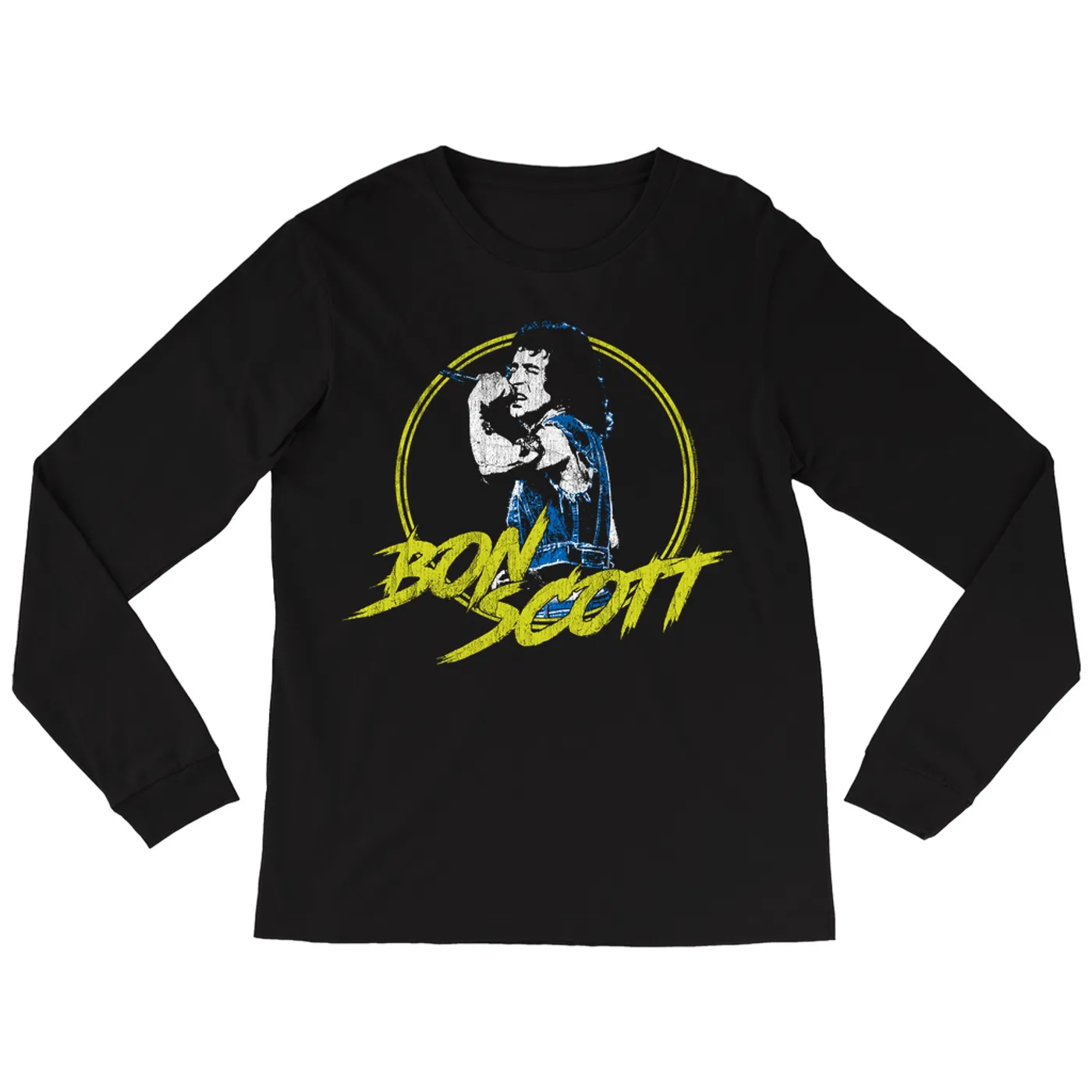 Bon Scott Long Sleeve Shirt | Bon Scott Circular Pop Art Yellow Bon Scott Shirt