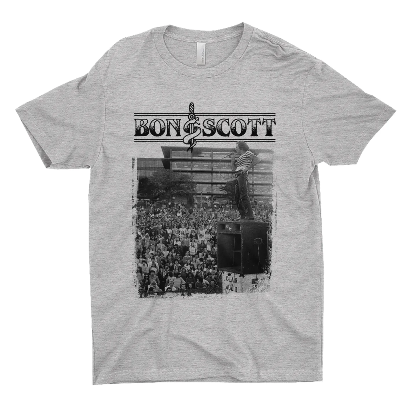 Bon Scott T-Shirt | Black And White Snake & Dagger Concert Photo Bon Scott Shirt
