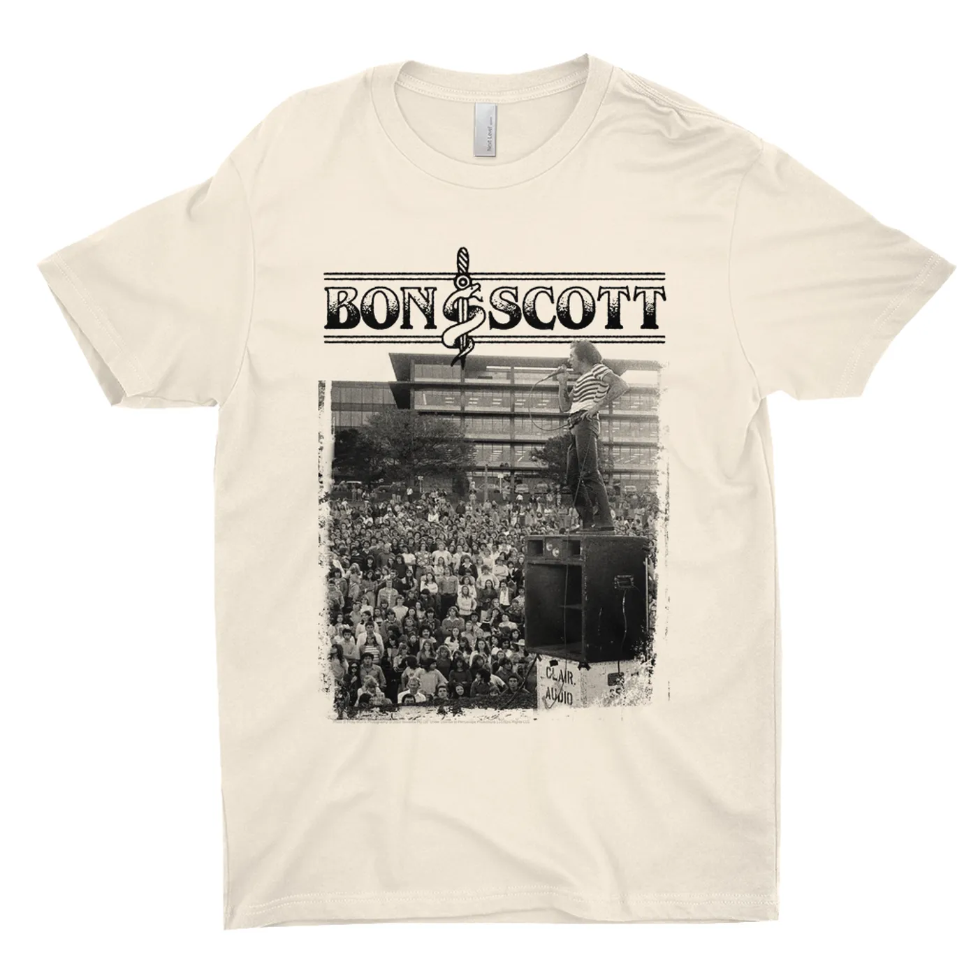 Bon Scott T-Shirt | Black And White Snake & Dagger Concert Photo Bon Scott Shirt
