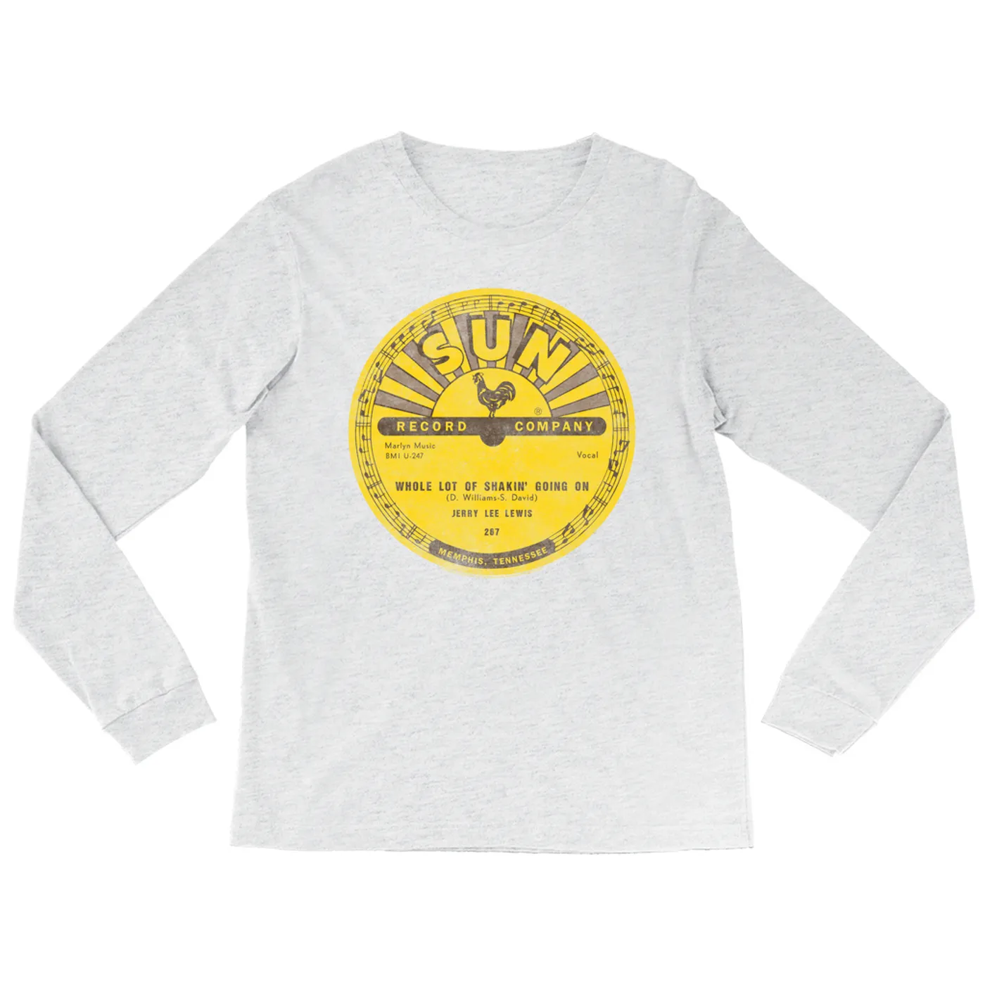Jerry Lee Lewis Long Sleeve Shirt | Whole Lotta Shakin' Going On Record Label Distressed Jerry Lee Lewis Shirt