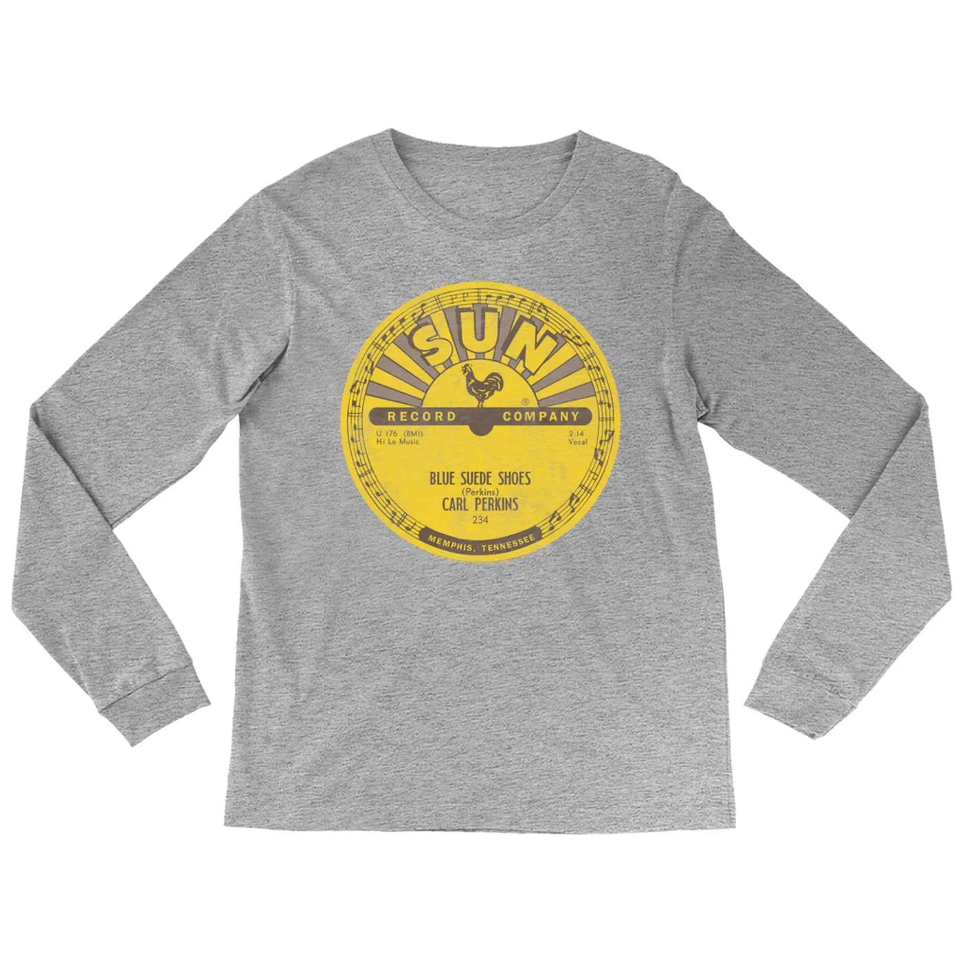 Carl Perkins Long Sleeve Shirt | Blue Suede Shoes Record Label Distressed Carl Perkins Shirt