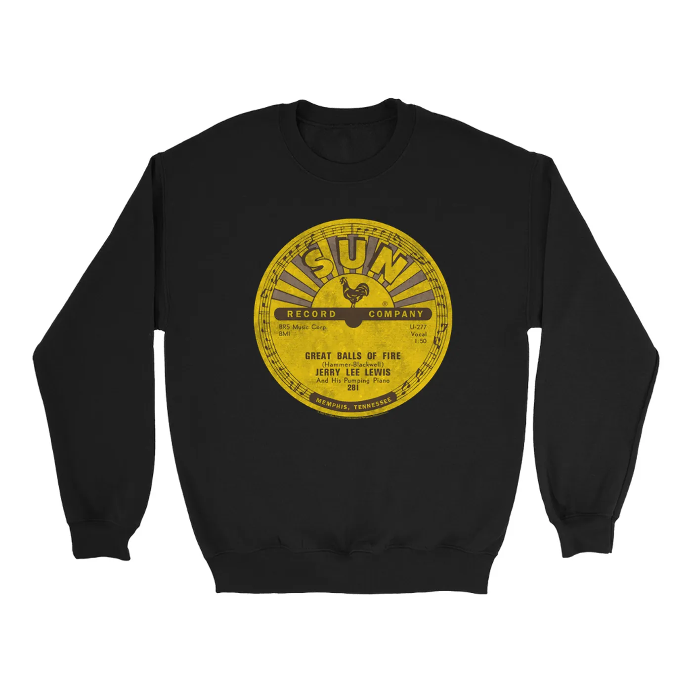 Jerry Lee Lewis Sweatshirt | Great Balls Of Fire Record Label Distressed Jerry Lee Lewis Sweatshirt