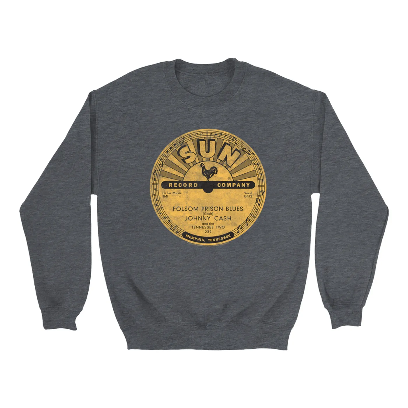 Johnny Cash Sweatshirt | Folsom Prison Blues Record Label Distressed Johnny Cash Sweatshirt