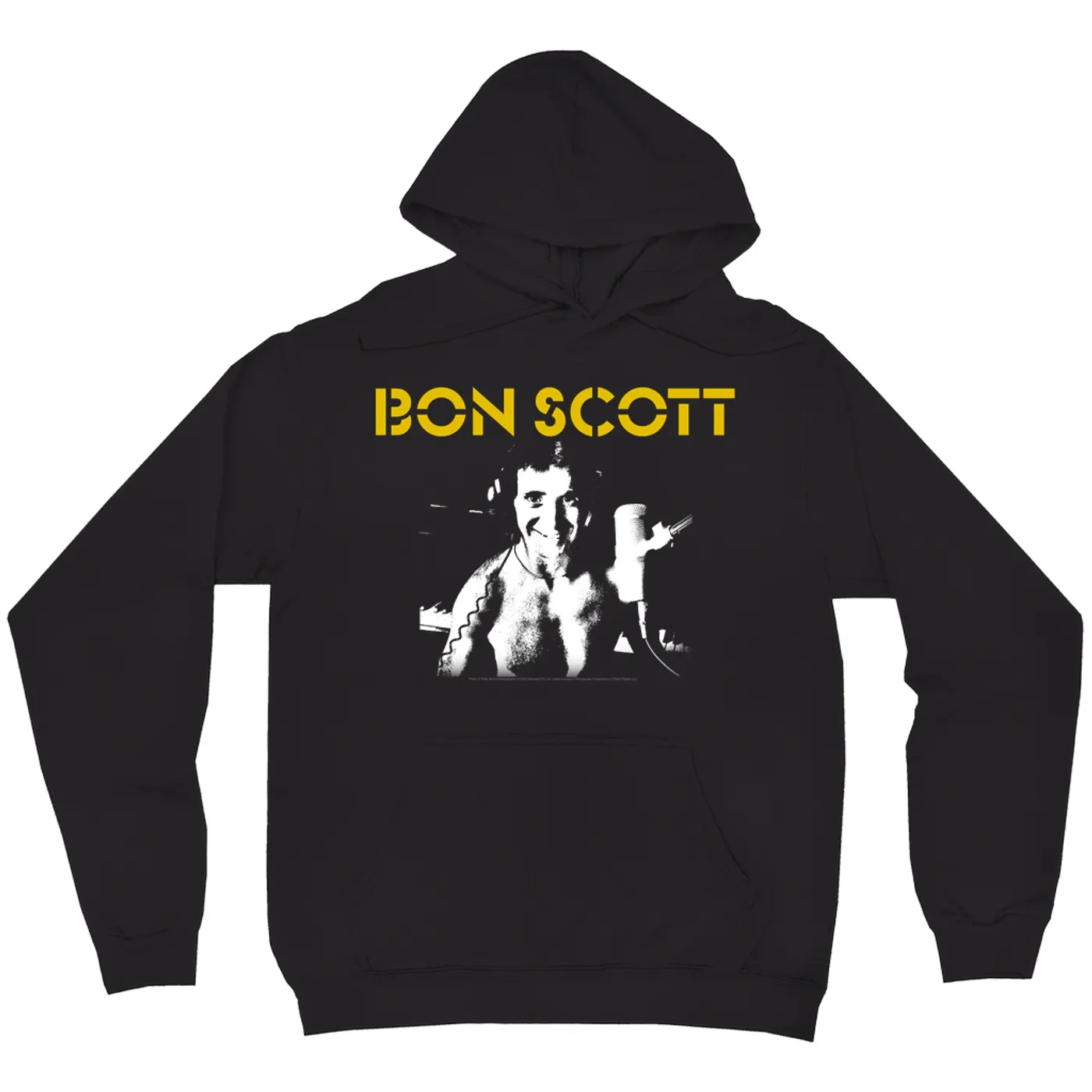 Bon Scott Hoodie | Black And White With Yellow Stencil Logo Bon Scott Hoodie
