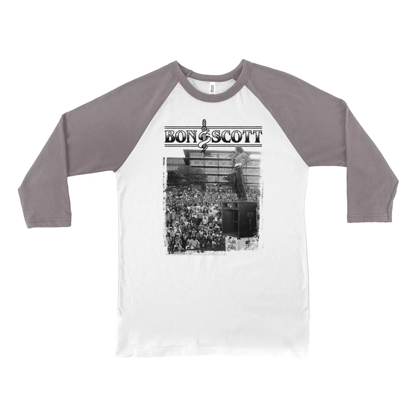 Bon Scott 3/4 Sleeve Baseball Tee | Black And White Snake & Dagger Concert Photo Bon Scott Shirt