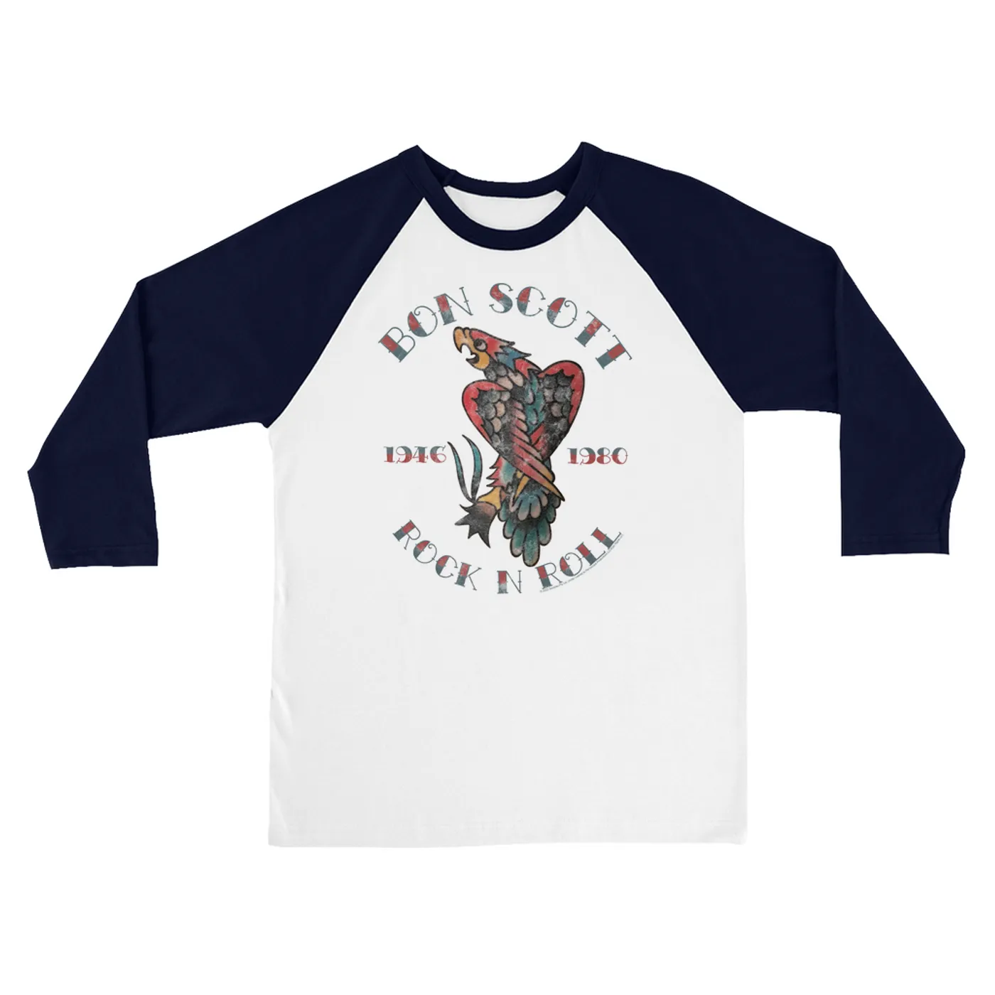 Bon Scott 3/4 Sleeve Baseball Tee | Eagle Tattoo Bon Scott Shirt