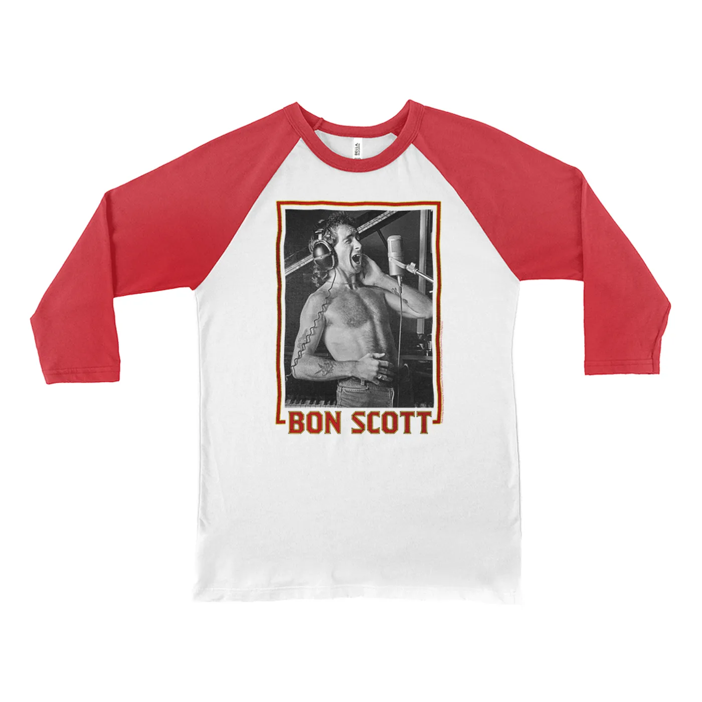 Bon Scott 3/4 Sleeve Baseball Tee | Singing Photo Design Bon Scott Shirt