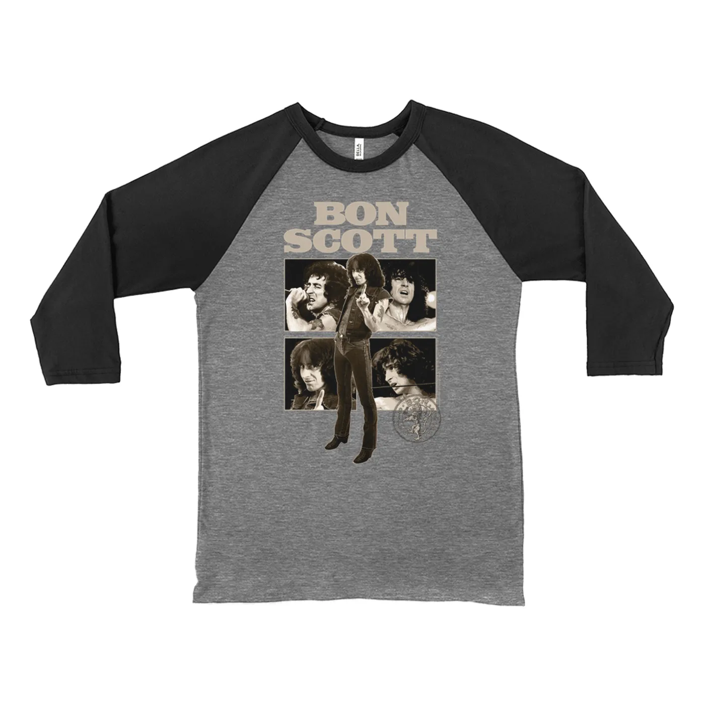 Bon Scott 3/4 Sleeve Baseball Tee | Vintage Photo Collage Bon Scott Shirt