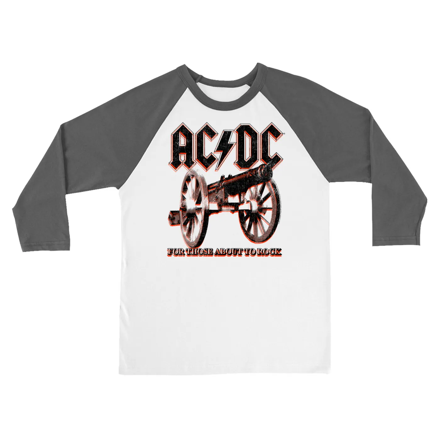 AC/DC 3/4 Sleeve Baseball Tee | Neon For Those About To Rock Cannon ACDC Shirt
