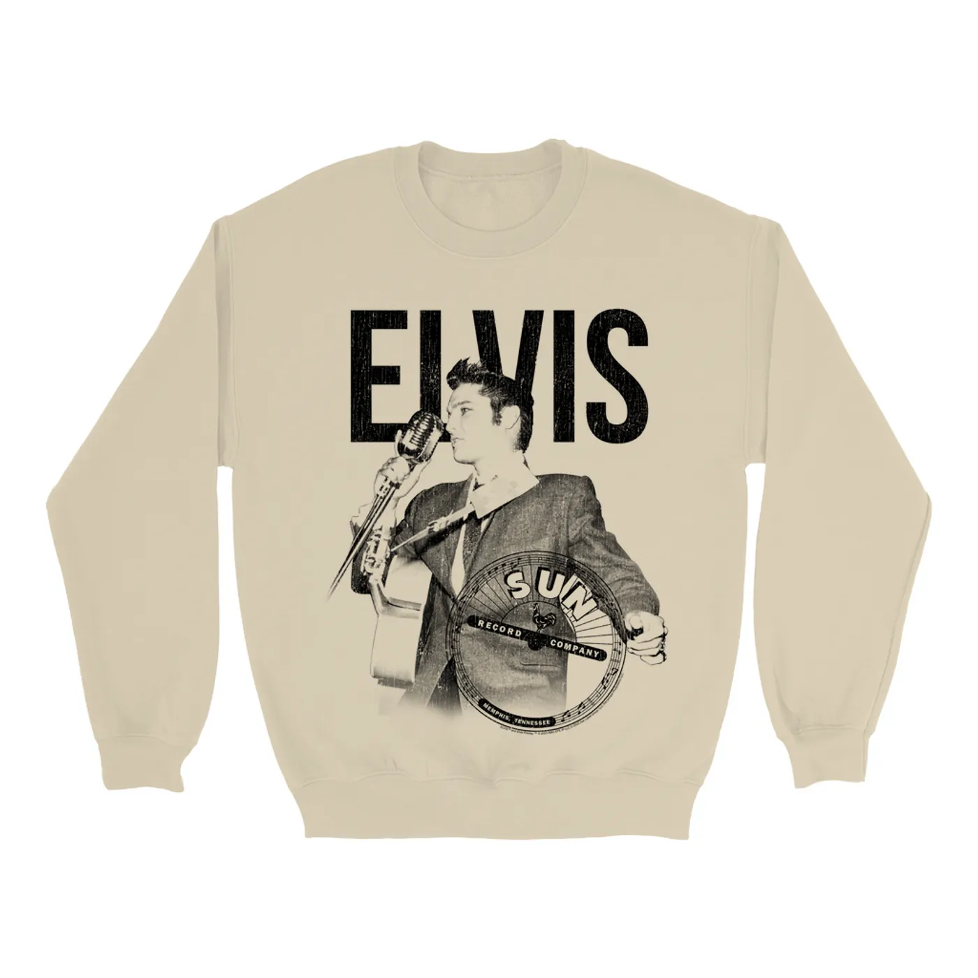 Sun Records Sweatshirt | Elvis Presley Solo Live Black Distressed Sun Records Sweatshirt