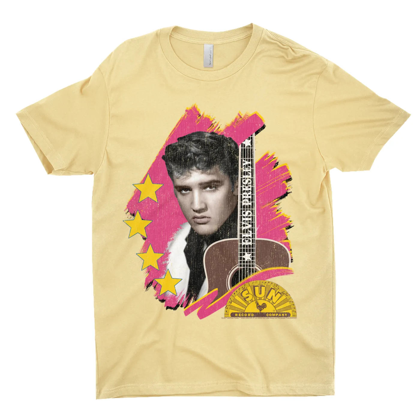 Elvis Presley Sun Records T-Shirt | Guitar With Pink Brush Strokes Distressed (Merchbar Exclusive) Sun Records Shirt
