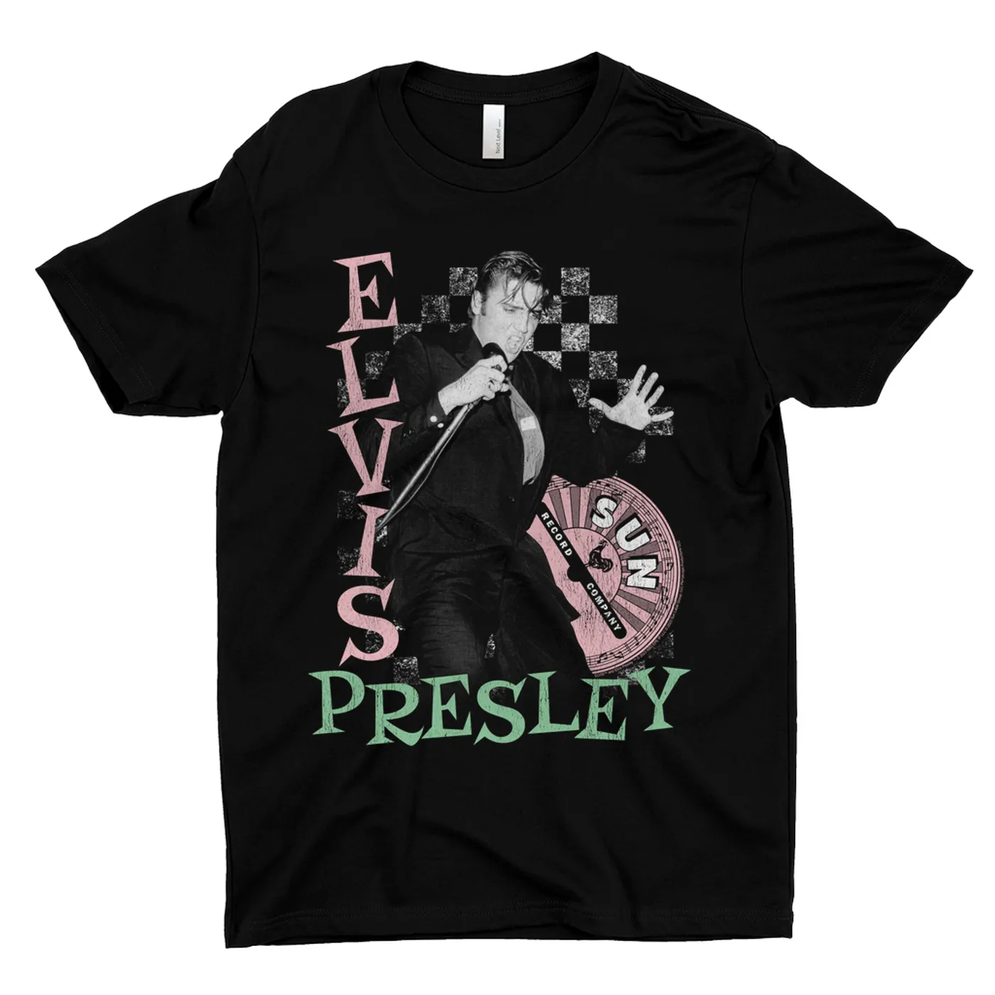 Elvis Presley Sun Records T-Shirt | Pink Green Singing Checkered Design (Merchbar Exclusive) Sun Records Shirt