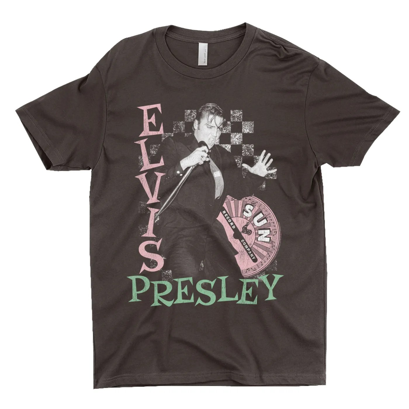 Elvis Presley Sun Records T-Shirt | Pink Green Singing Checkered Design (Merchbar Exclusive) Sun Records Shirt