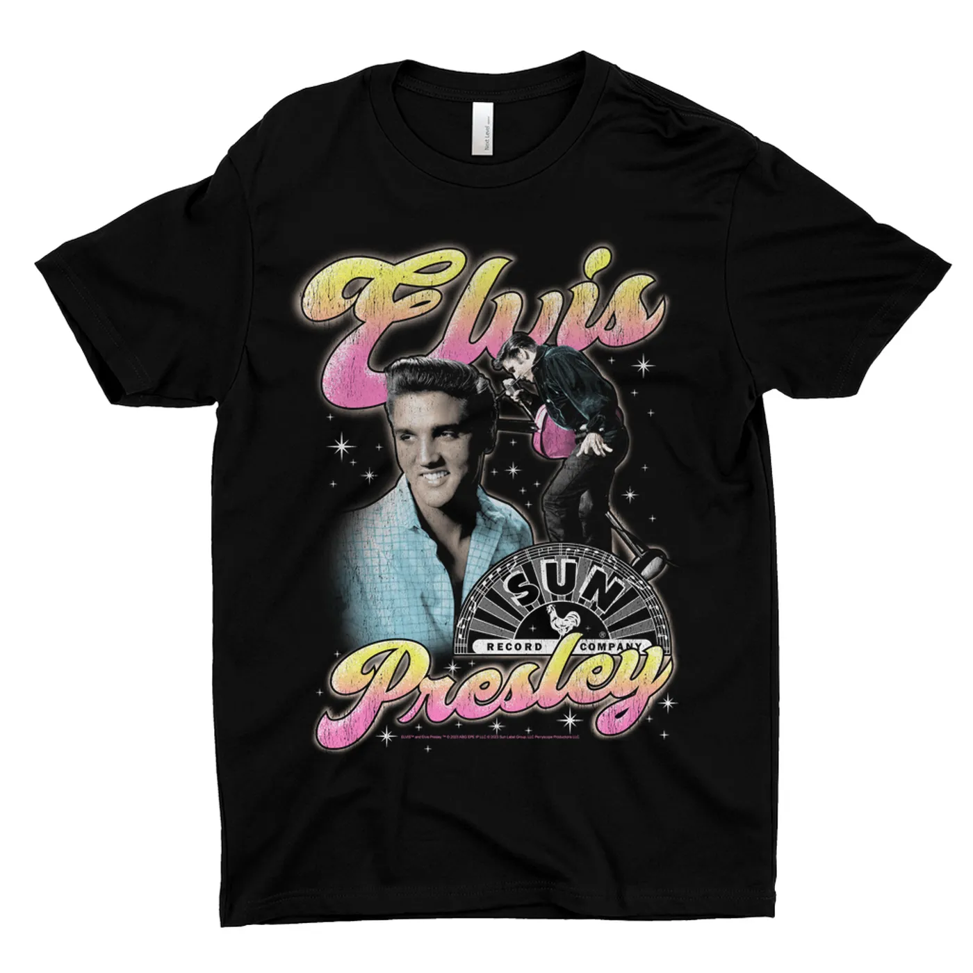 Elvis Presley Sun Records T-Shirt | Colorful Pink Yellow Collage (Merchbar Exclusive) Sun Records Shirt