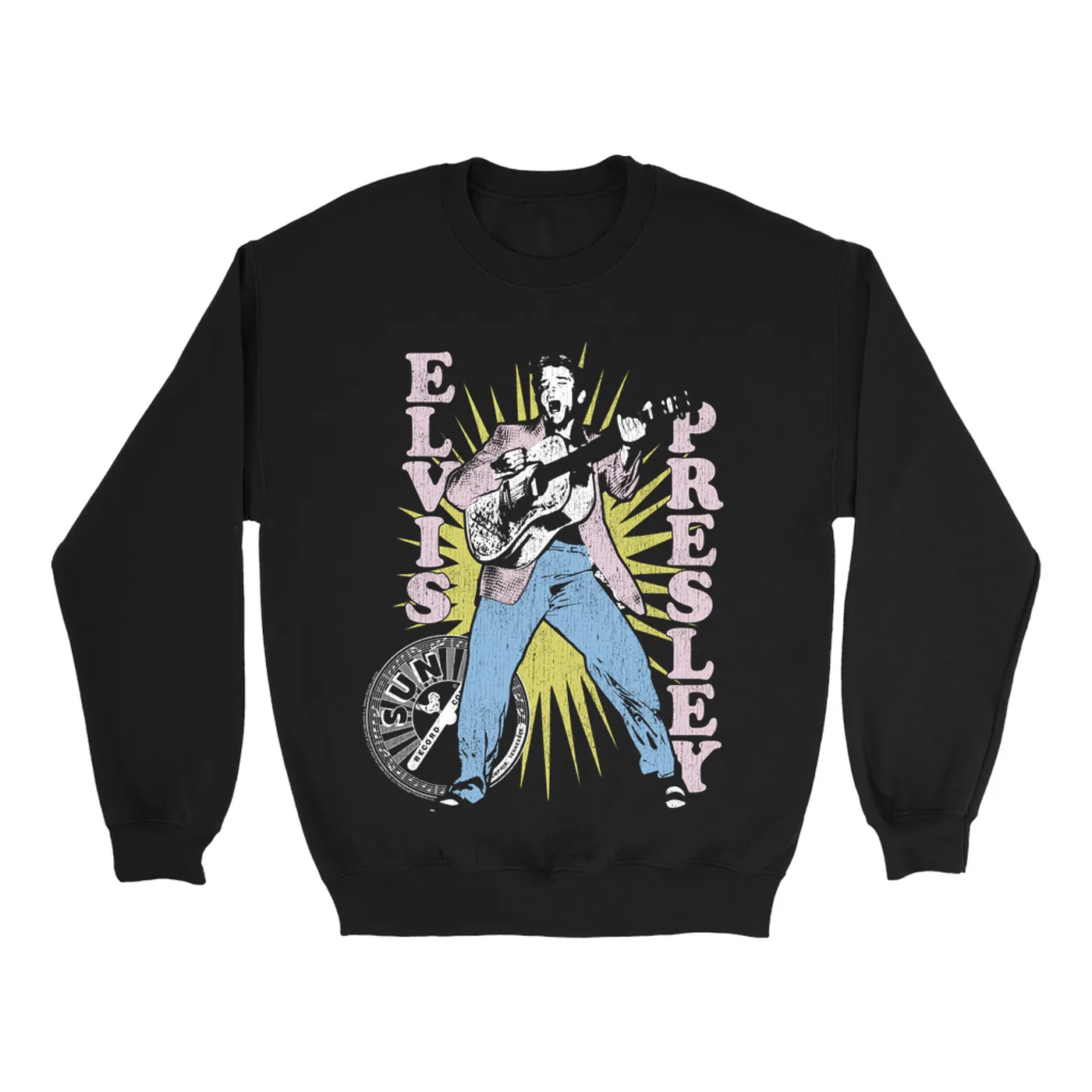 Sun Records Sweatshirt | Singing Elvis Presley In Burst Distressed (Merchbar Exclusive) Sun Records Sweatshirt
