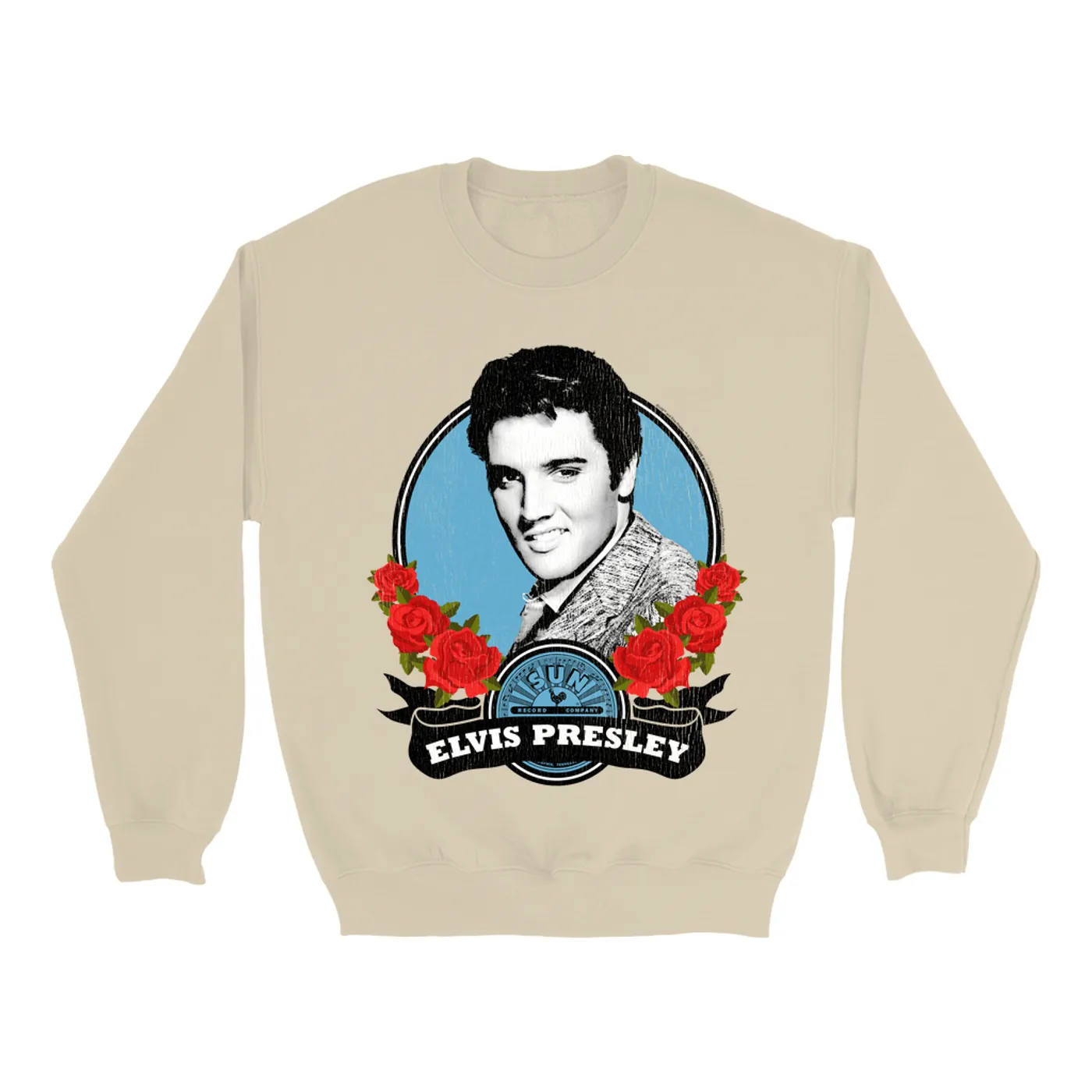 Sun Records Sweatshirt | Elvis Presley In Roses Distressed (Merchbar Exclusive) Sun Records Sweatshirt