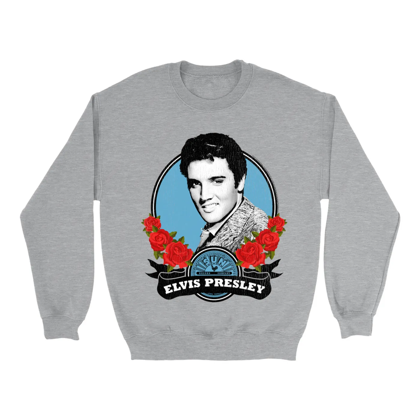 Sun Records Sweatshirt | Elvis Presley In Roses Distressed (Merchbar Exclusive) Sun Records Sweatshirt