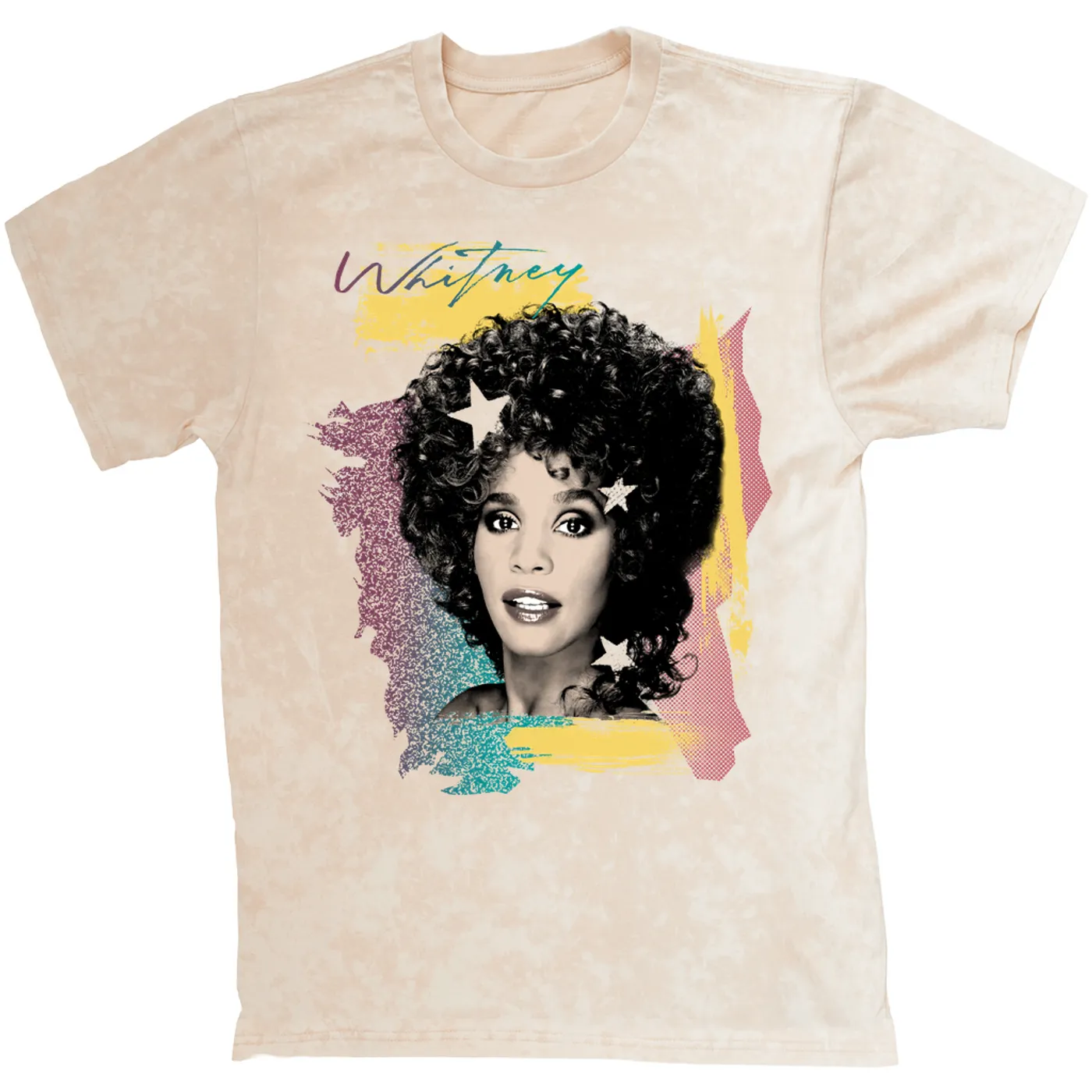 Whitney Houston T-shirt | 1987 Colorful Design (Merchbar Exclusive) Whitney Houston Mineral Wash Shirt