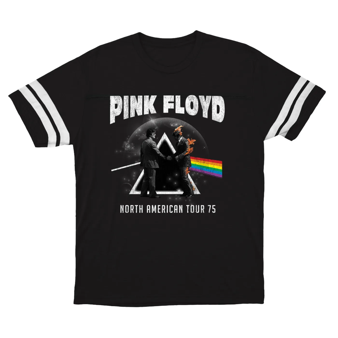 Pink Floyd T-Shirt | 1975 North American Tour Design Distressed Pink Floyd Football Shirt