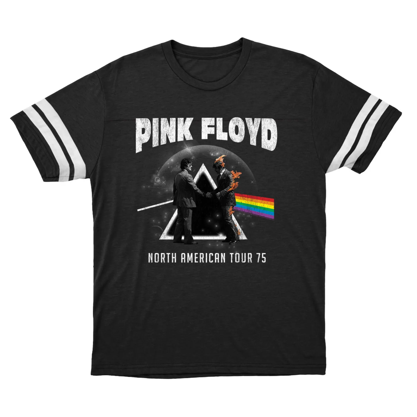 Pink Floyd T-Shirt | 1975 North American Tour Design Distressed Pink Floyd Football Shirt