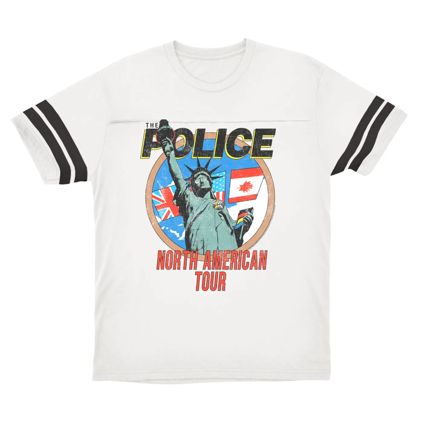 The Police T-Shirt | North America 1983 Colorful Concert Promotion Distressed (Merchbar Exclusive) The Police Football Shirt